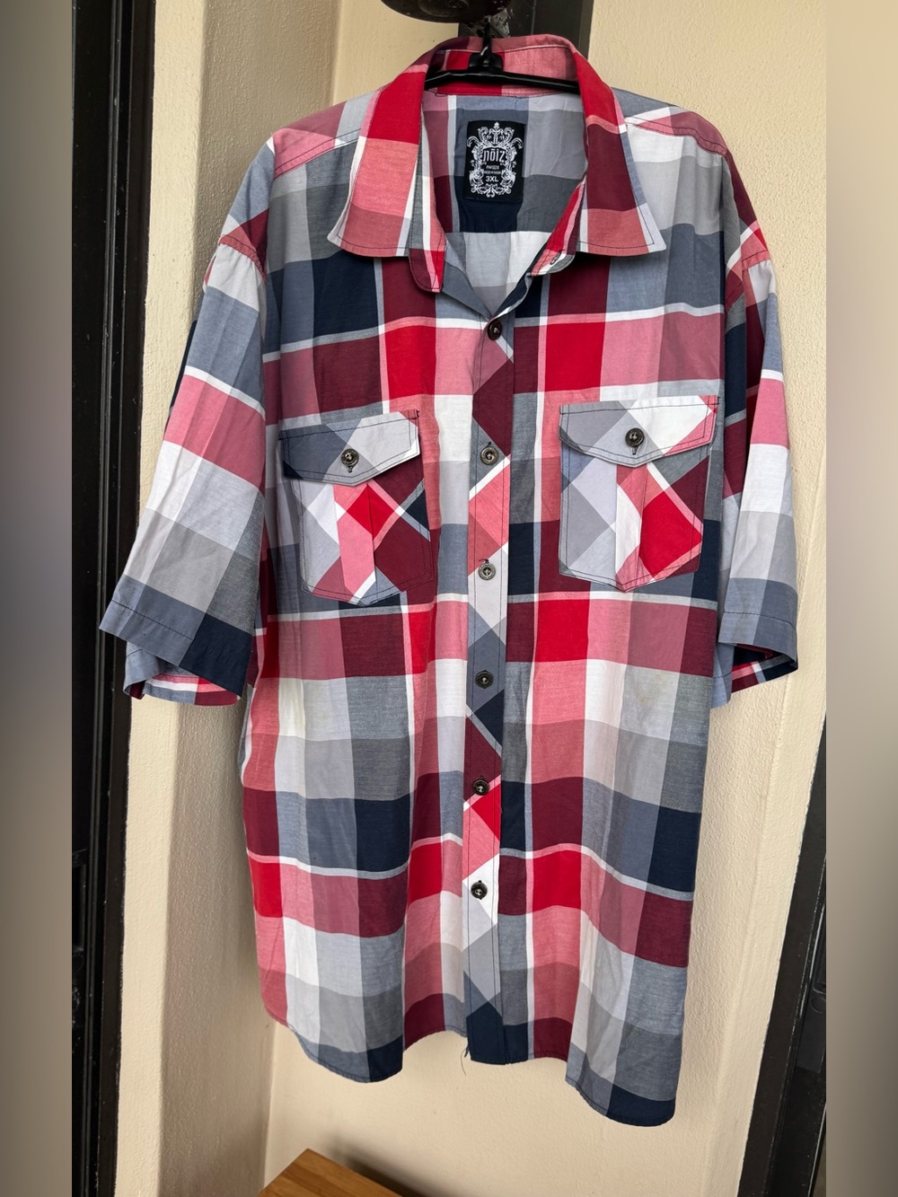 Noiz Button-Up Shirt Black/Red Plaid/White Streetwear Workwear Y2K Gorpcore 3XL